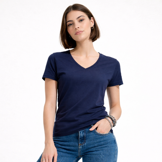 Stretch-T-Shirt mit V-Ausschnitt für Damen